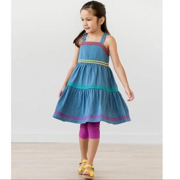 Hanna Andersson Girl’s Ric Rac Chambray Cotton Dress Size 6/7 Girl Rainbow 120
